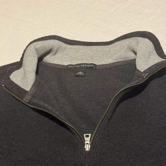 BANANA REPUBLIC Men's LARGE Gray 1/4 zipper Sweater business casual - Picture 4 of 8